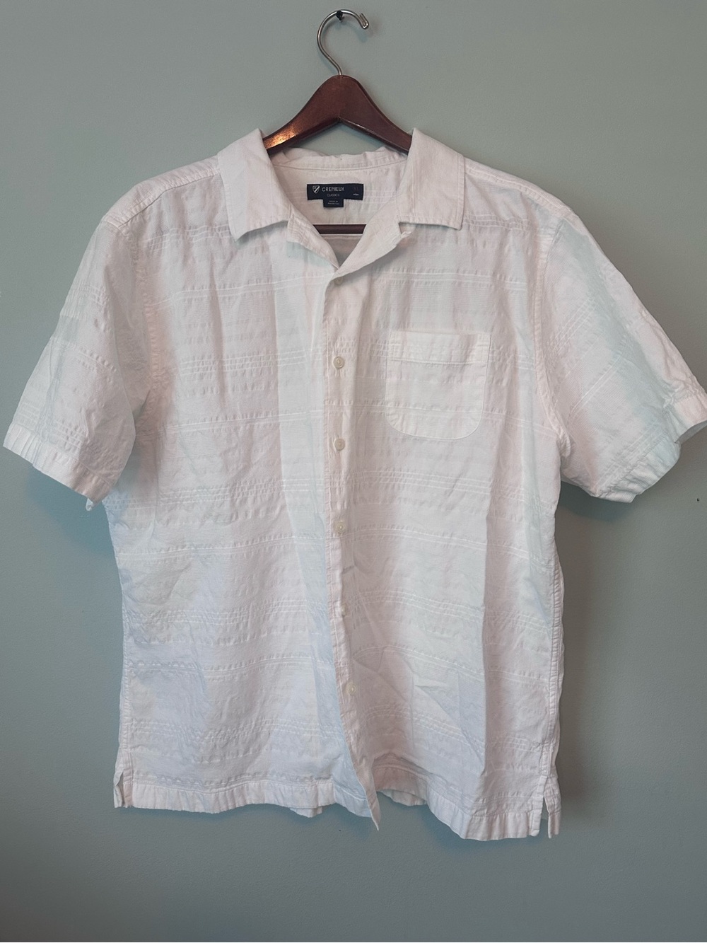 Cremieux Casual White Textured 1 Pocket Short Sleeve Button Down, XL
